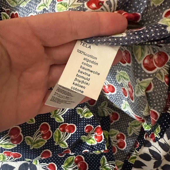 Kling Navy Blue Red Cherry Print Cotton Retro Pinup Button Front Dress NWT 2/S - Picture 12 of 15